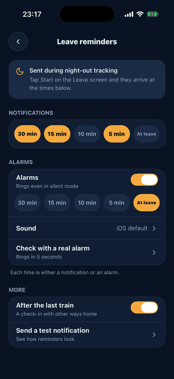Reminder and alarm settings